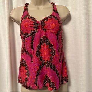 Floral Pink and Black Women's Swim Top